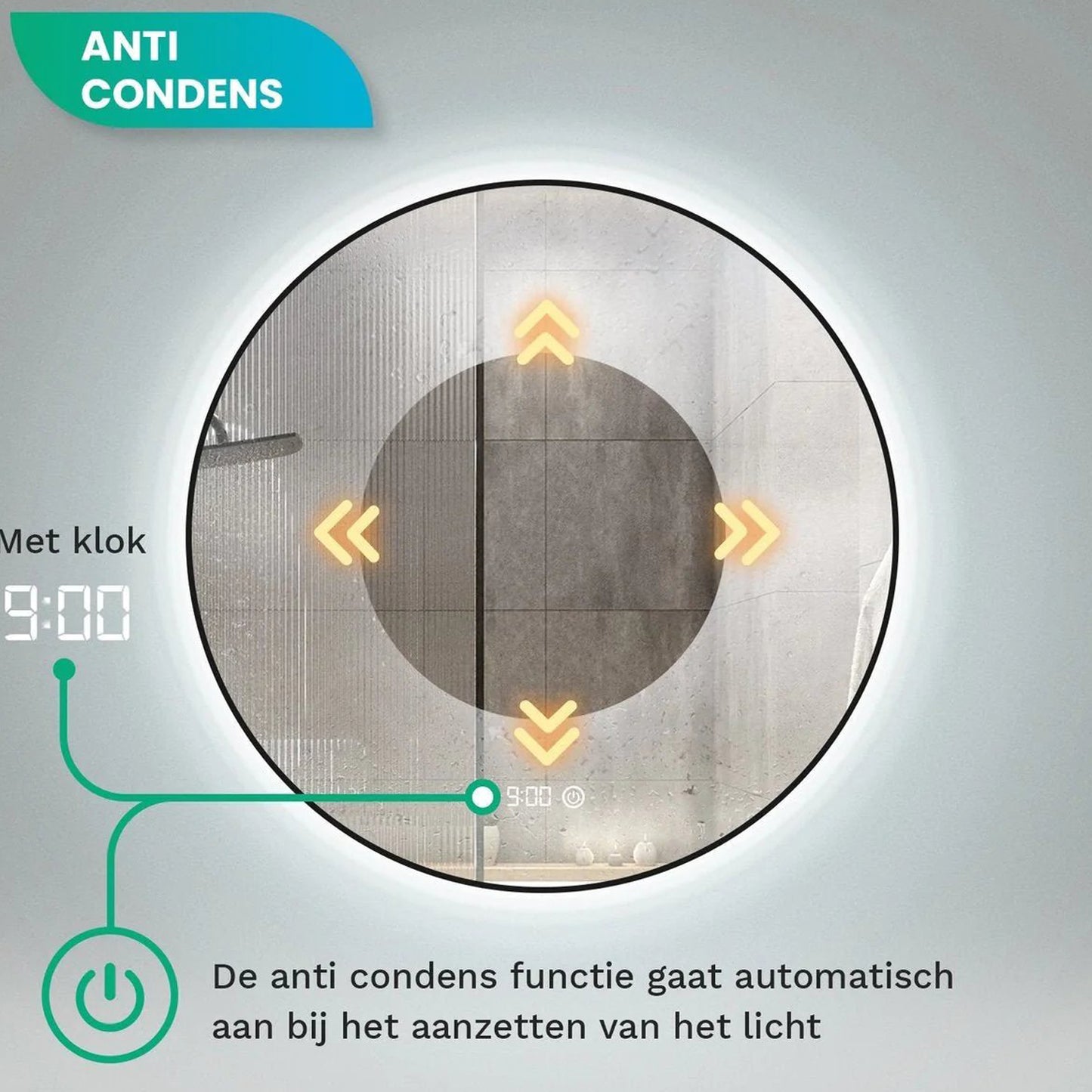 Badkamerspiegel Rond Mat Zwart 60 cm - Anti-Condens & Dimbaar Led