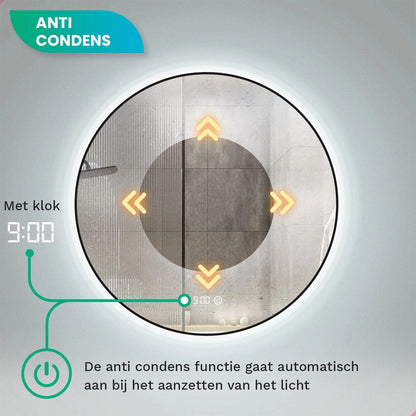 Badkamerspiegel Rond Mat Zwart 100 cm - Anti-Condens & Dimbaar Led