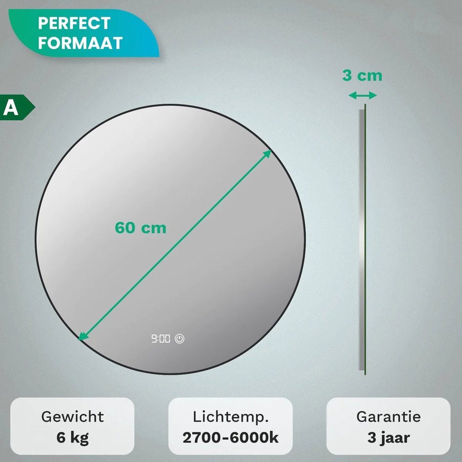 Badkamerspiegel Rond Mat Zwart 60 cm - Anti-Condens & Dimbaar Led