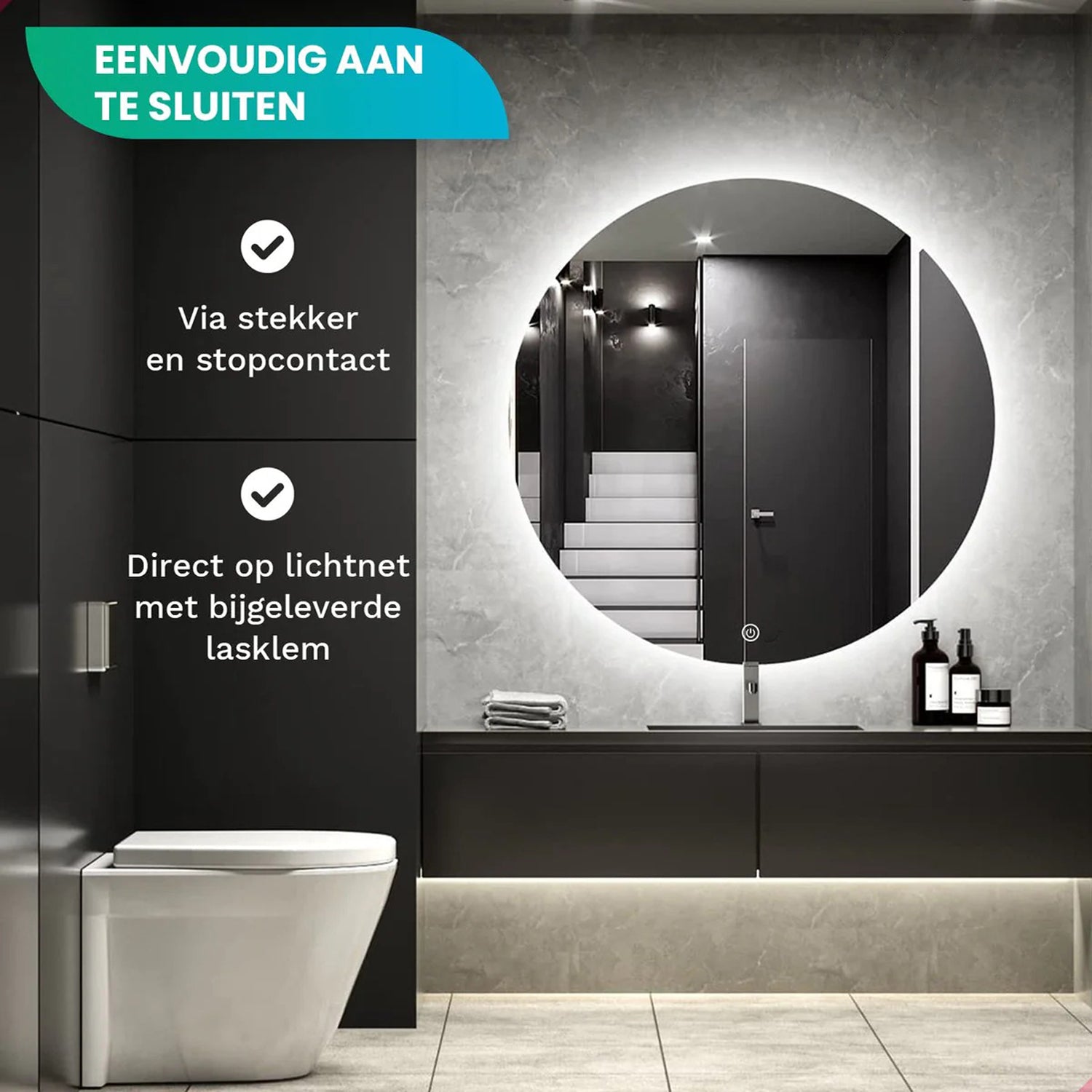 Badkamerspiegel Rond Frameloos 60 cm - Anti-Condens & Dimbaar Led