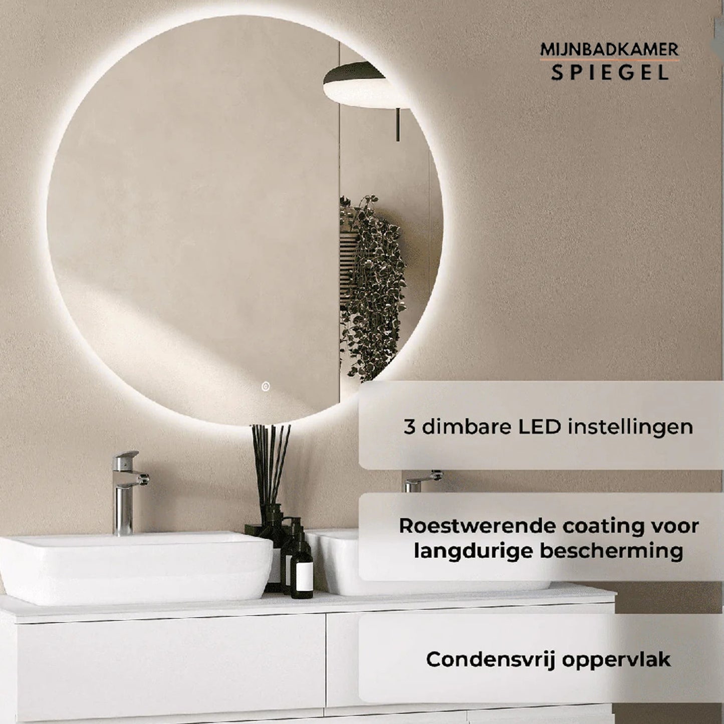 Ronde Spiegel Frameloos 100 cm - Anti-Condens & LED Dimbaar