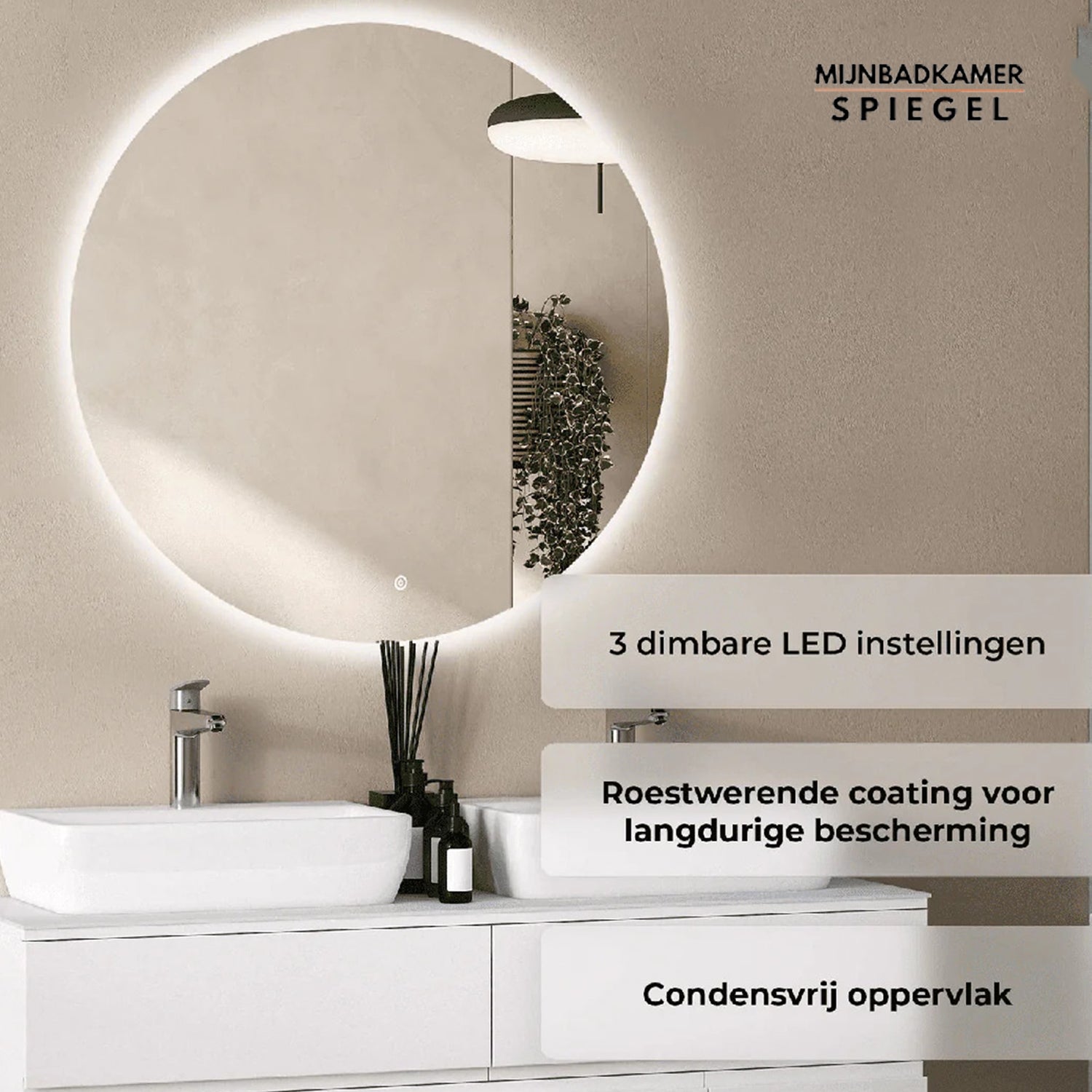 Ronde Spiegel Frameloos 100 cm - Anti-Condens & LED Dimbaar