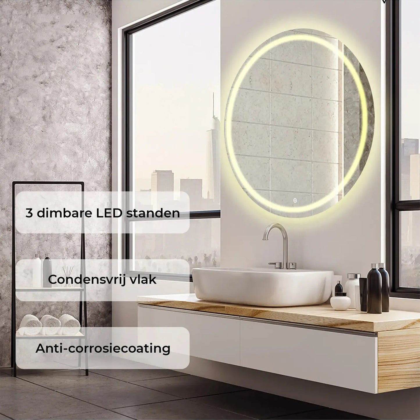 Badkamerspiegel Rond Frameloos 80 Cm - Anti-Condens & Inbouw Led