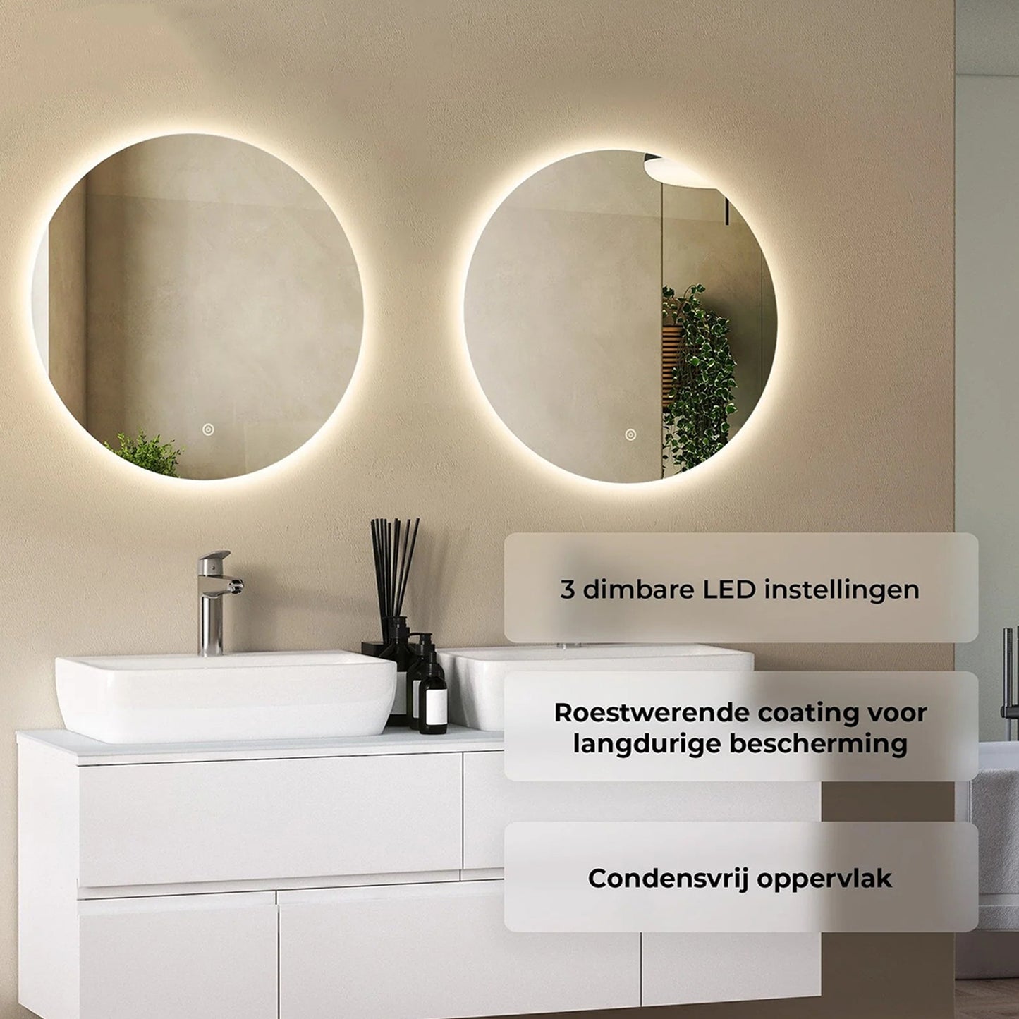 Ronde Spiegel Frameloos 80 cm - Anti-Condens & LED Dimbaar