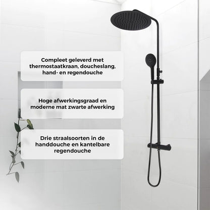 Doucheset Opbouw Compleet – Mat Zwart – rond 25 cm Ø regendouche