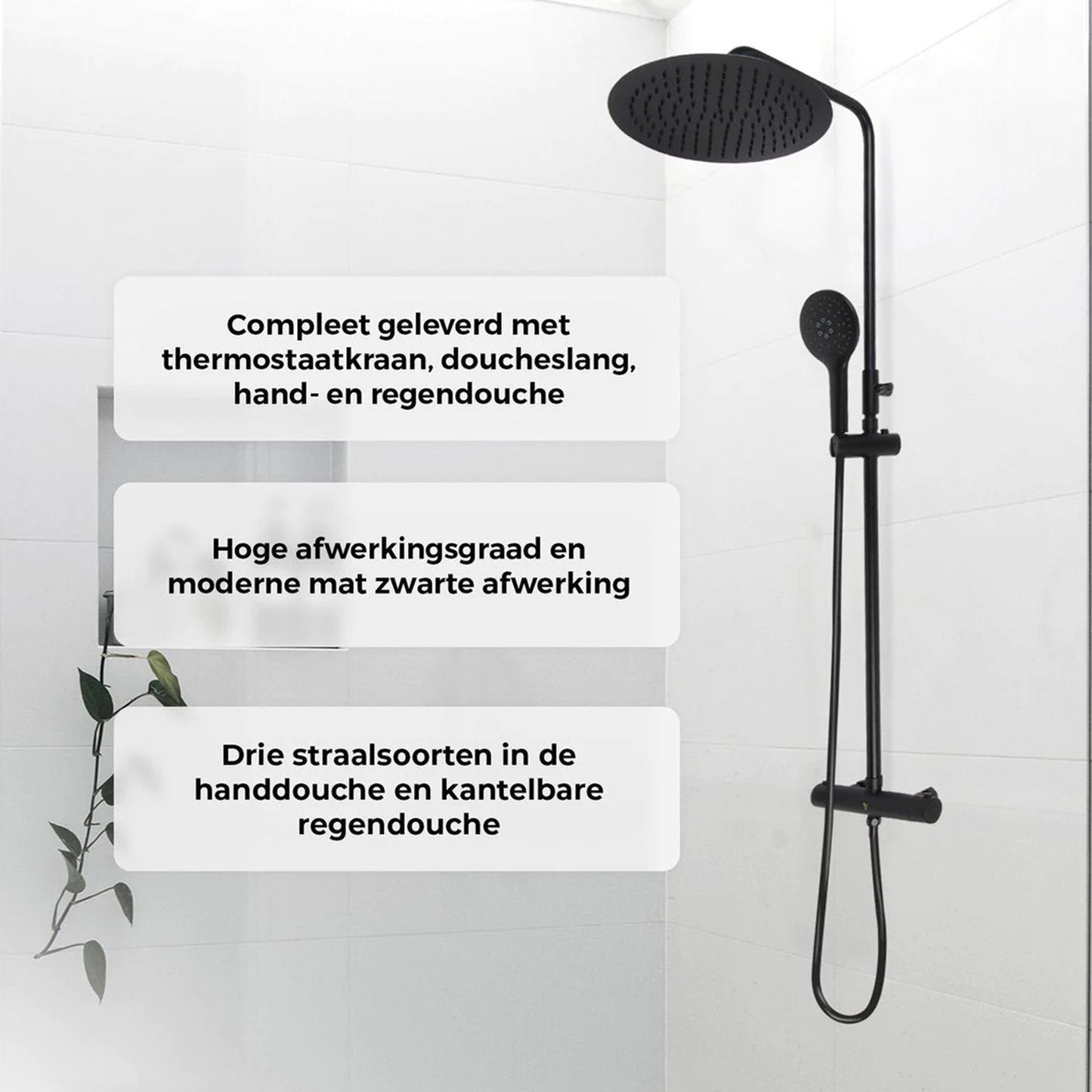 Doucheset Opbouw Compleet – Mat Zwart – rond 30 cm Ø regendouche